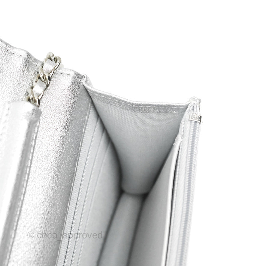 Chanel Quilted Wallet on Chain WOC Silver Lambskin Silver Hardware