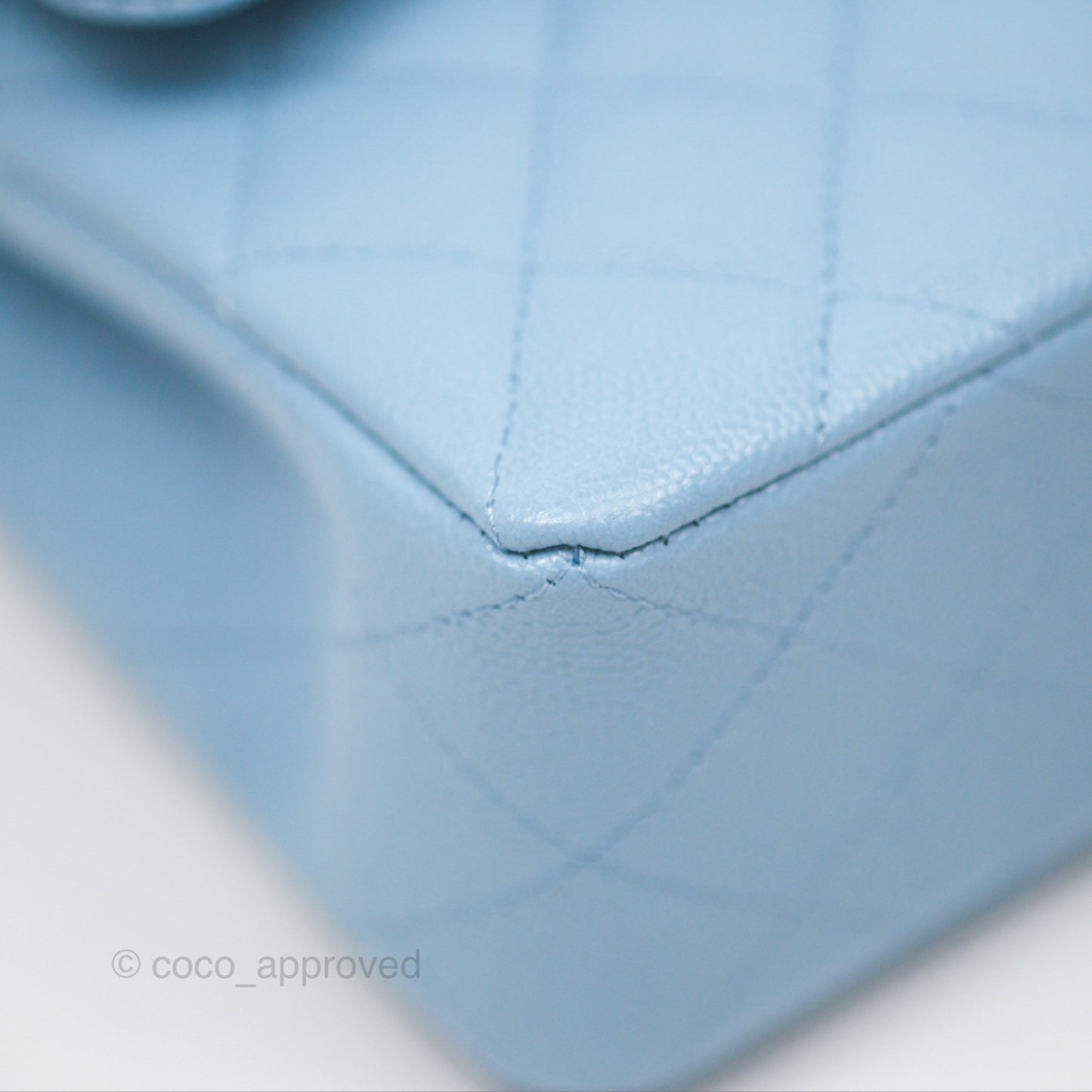 Chanel Small Classic Quilted Flap Light Blue Caviar Gold Hardware