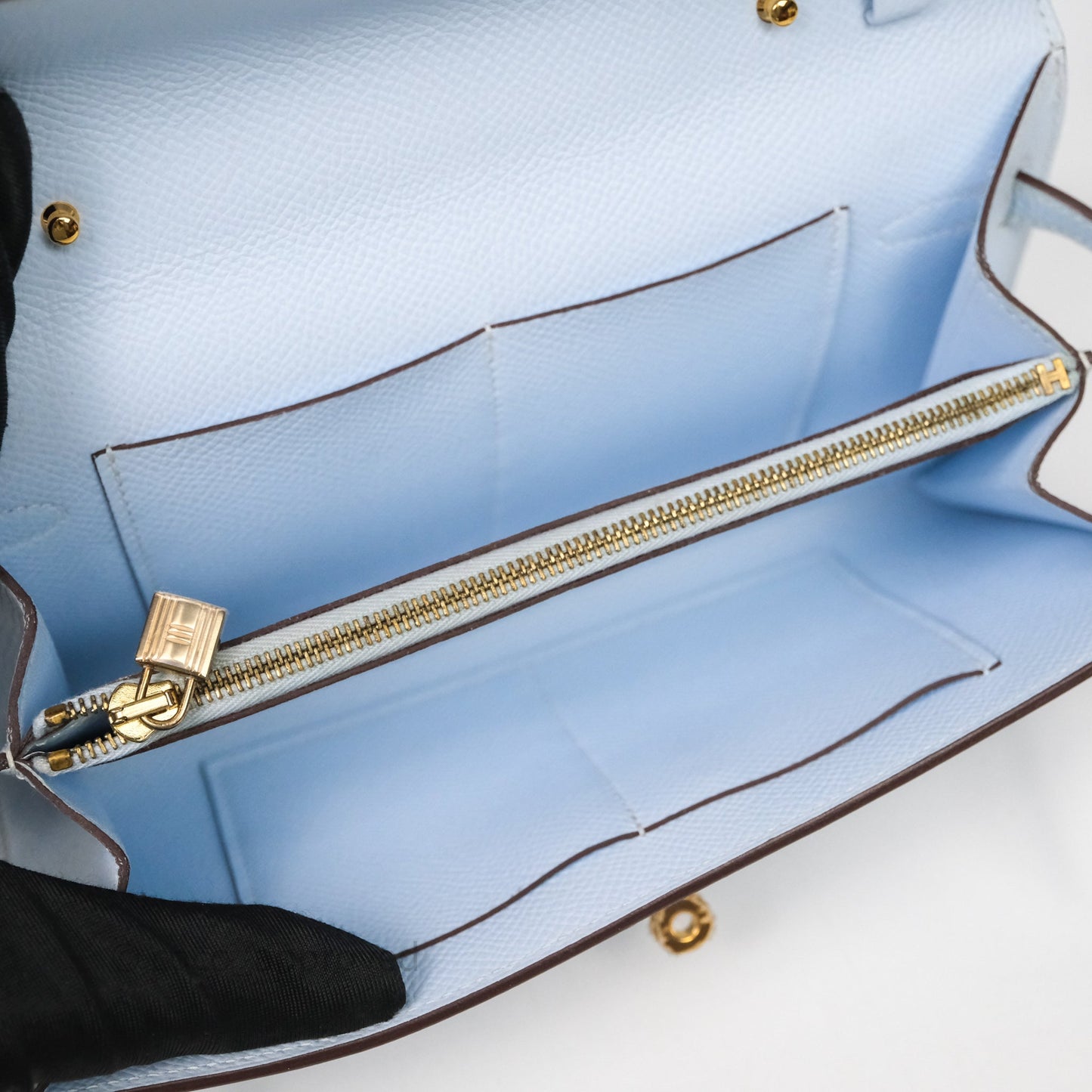 Hermes Kelly To Go Bleu Brume Epsom Gold Hardware