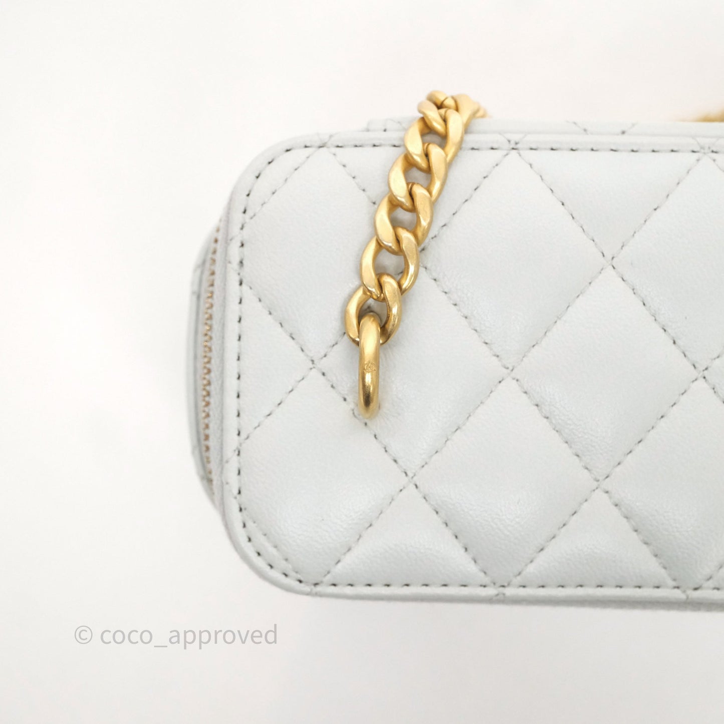 Chanel Quilted Vanity Rectangular with Camellia Adjustable Chain Blue Grey Lambskin Aged Gold Hardware