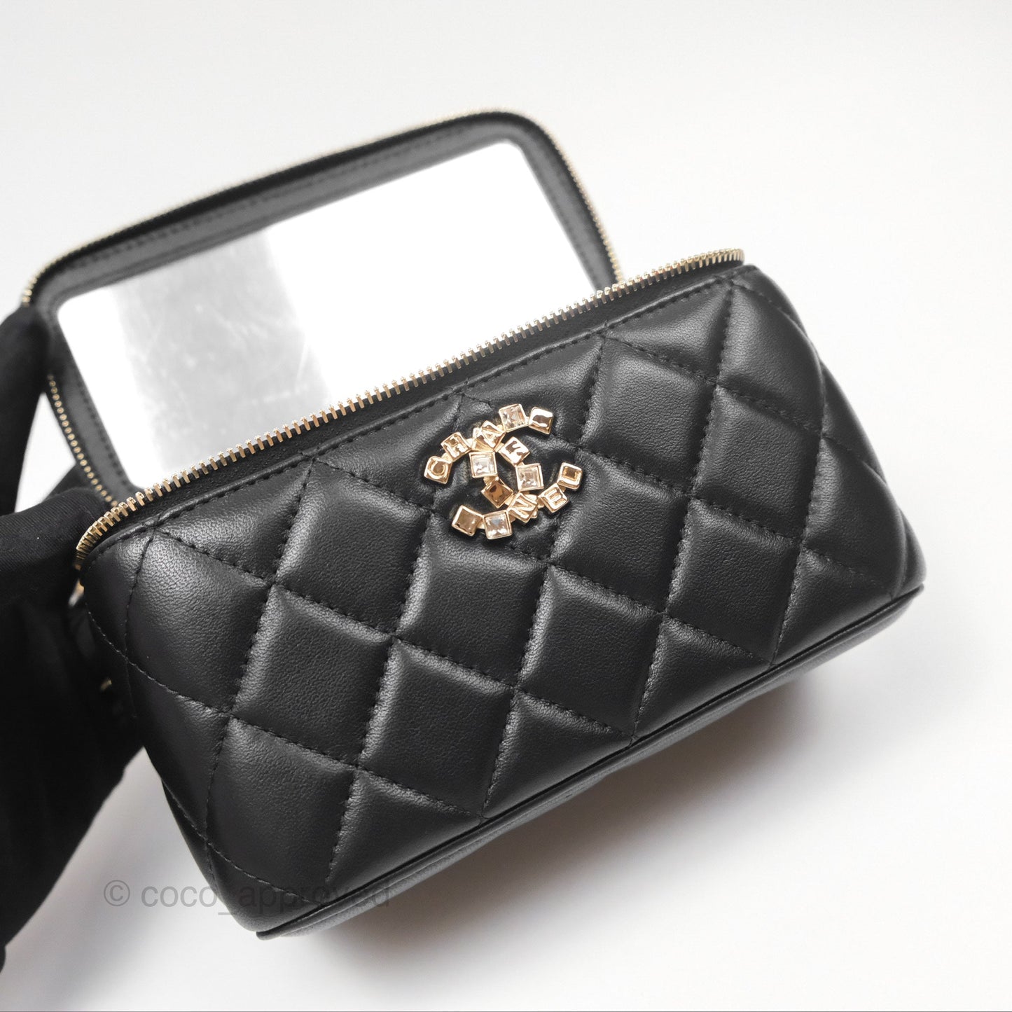 Chanel Vanity Rectangular Top Handle Black Lambskin Gold Hardware