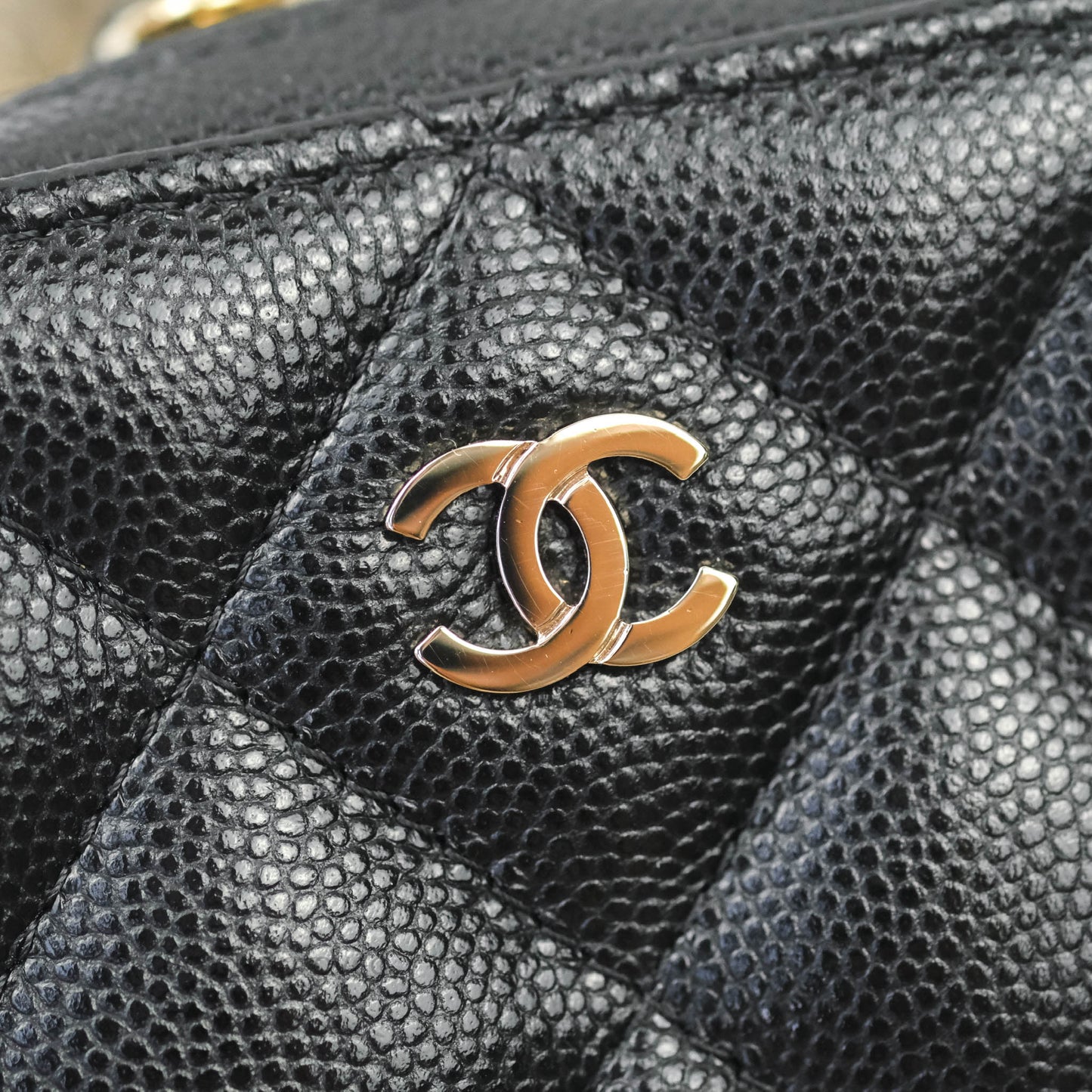 Chanel Quilted Classic Clutch With Chain Black Caviar Light Gold Hardware