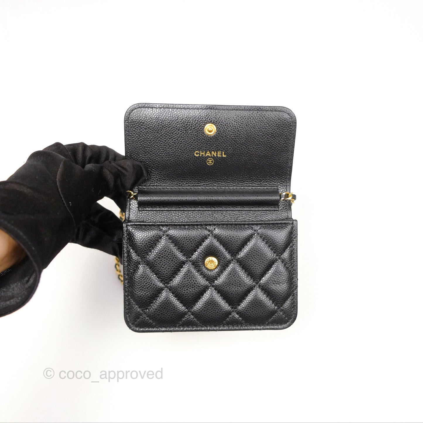 Chanel Miss Coco Clutch With Chain Quilted Black Caviar Gold Hardware