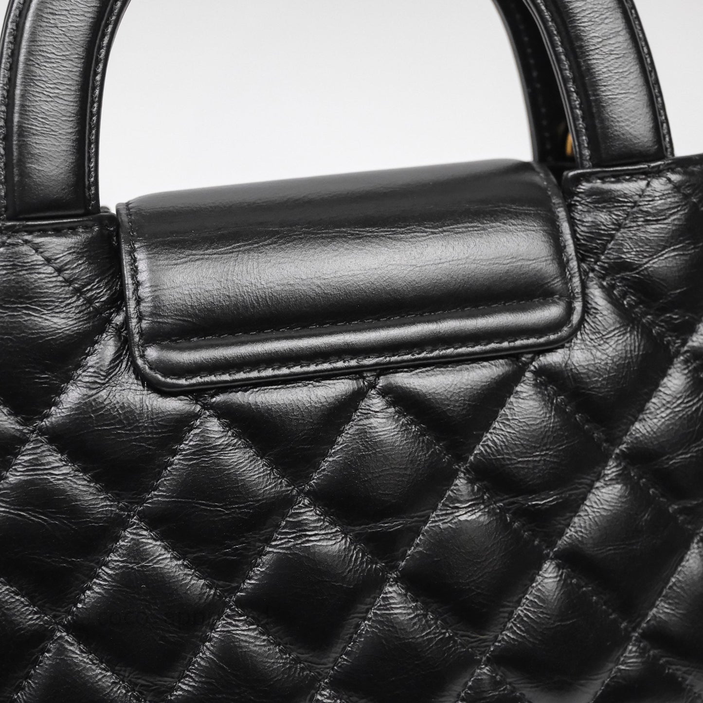 Chanel Kelly Bag Quilted Black Shiny Crumpled Calfskin Aged Gold Hardware