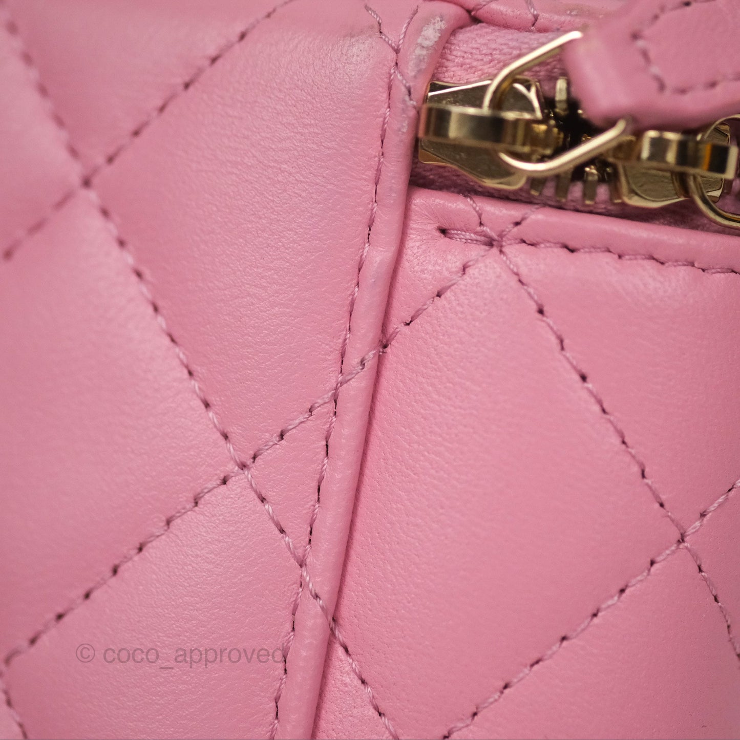 Chanel Vanity Rectangular with Top Handle Pink Lambskin Aged Gold Hardware