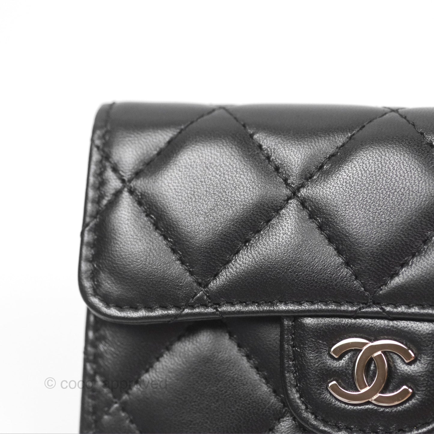 Chanel Classic Flap Coin Purse Black Lambskin Silver Hardware