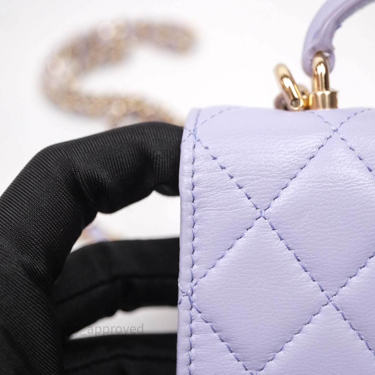 Chanel Mini Handle Flap Coin Purse With Chain Lilac Lambskin Gold Hardware