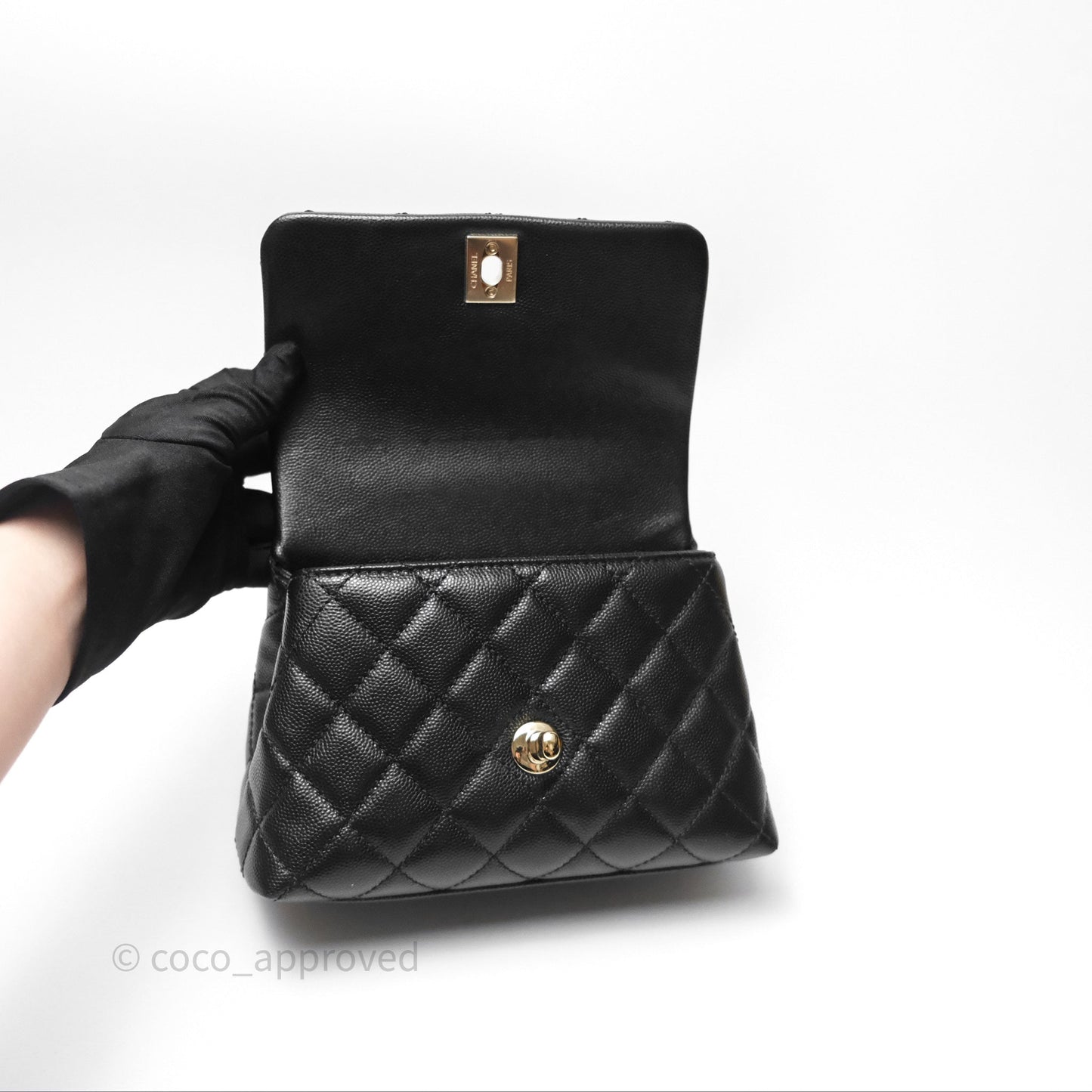 Chanel Mini Coco Handle Quilted Black Caviar Gold Hardware
