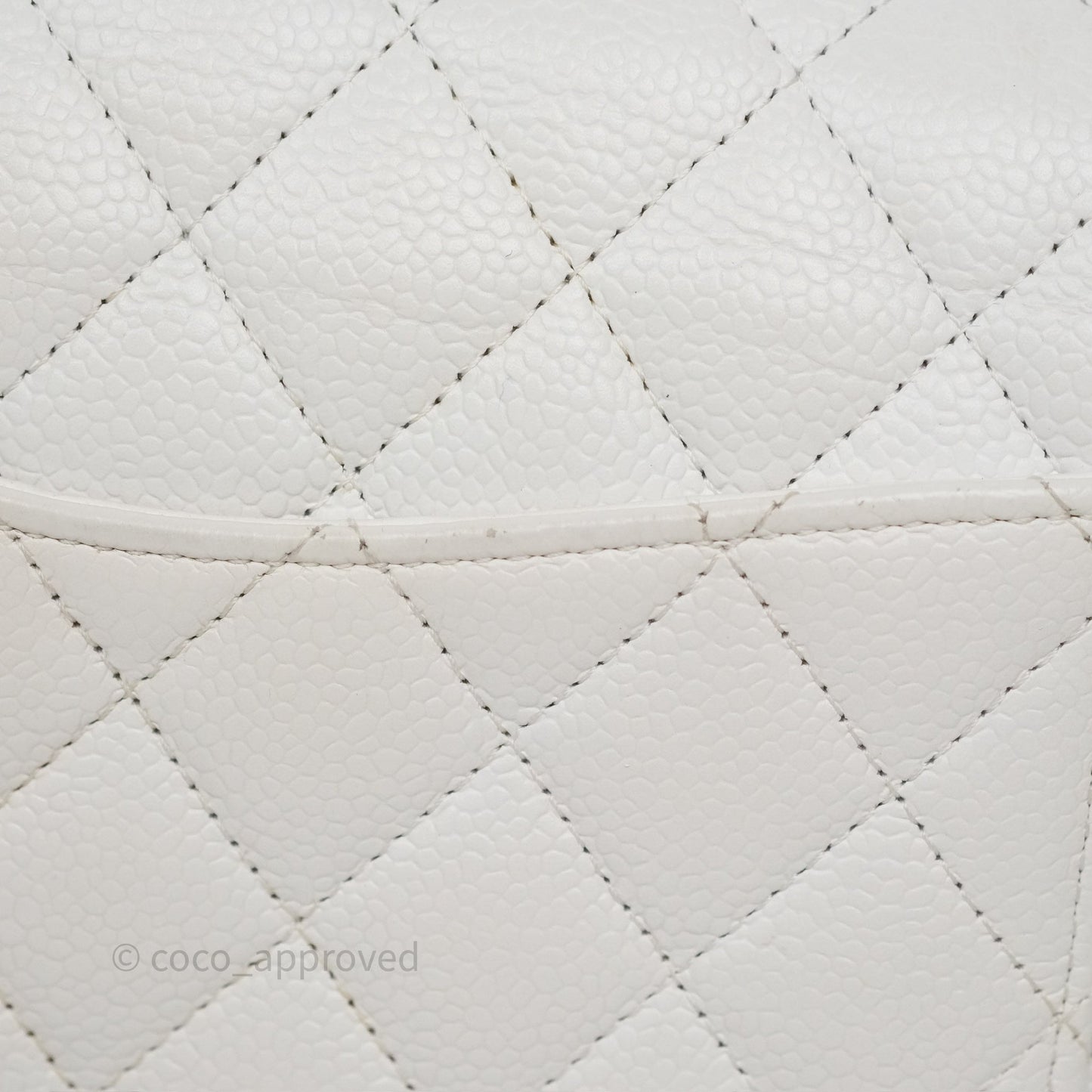 Chanel M/L Medium Classic Flap Quilted White Caviar Silver Hardware