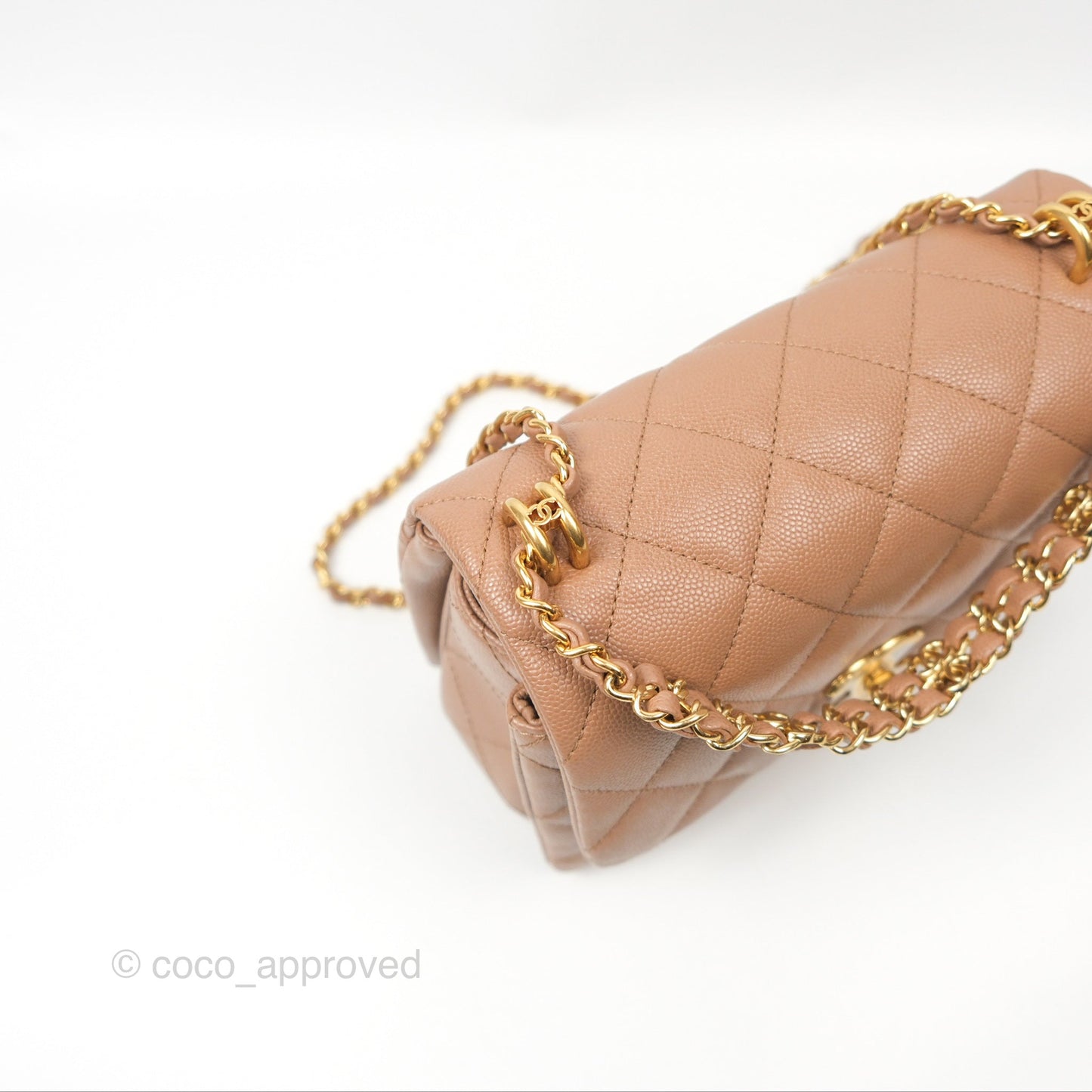 Chanel Coco First CC Chain Flap Bag Dark Beige Caviar Aged Gold Hardware
