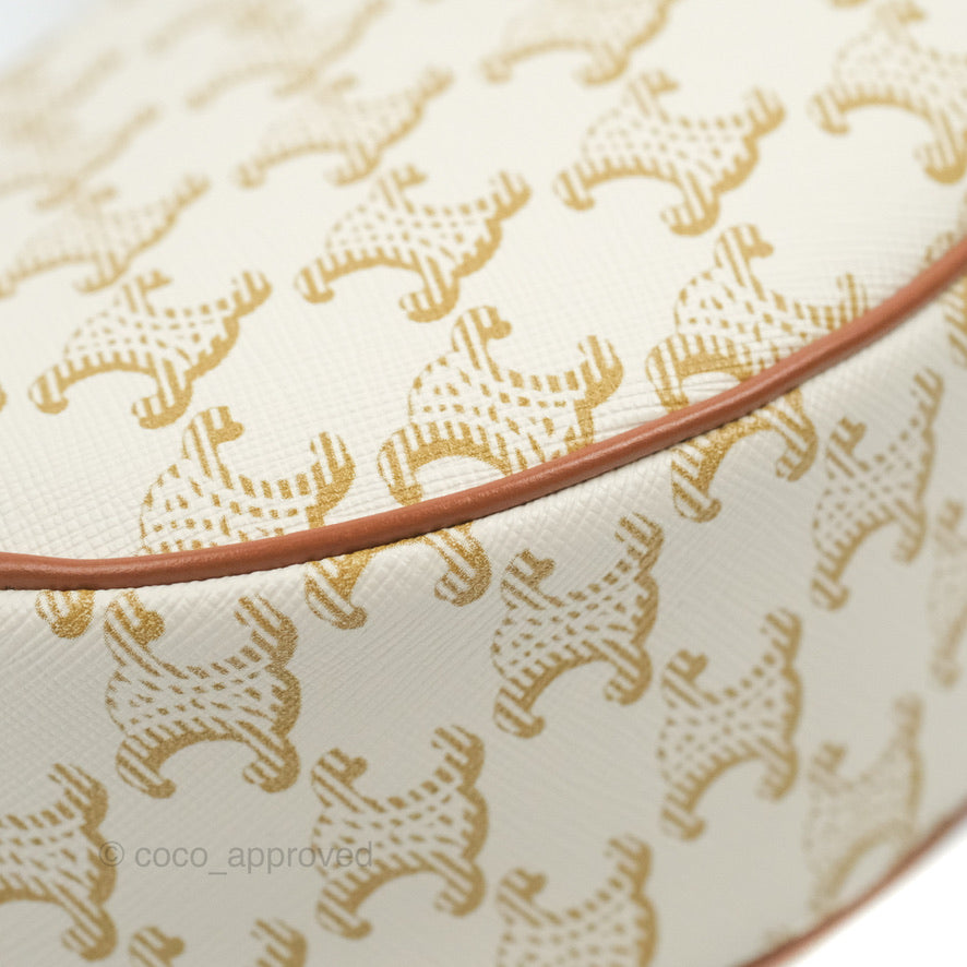 Celine Ava Bag In Triomphe Canvas Calfskin White