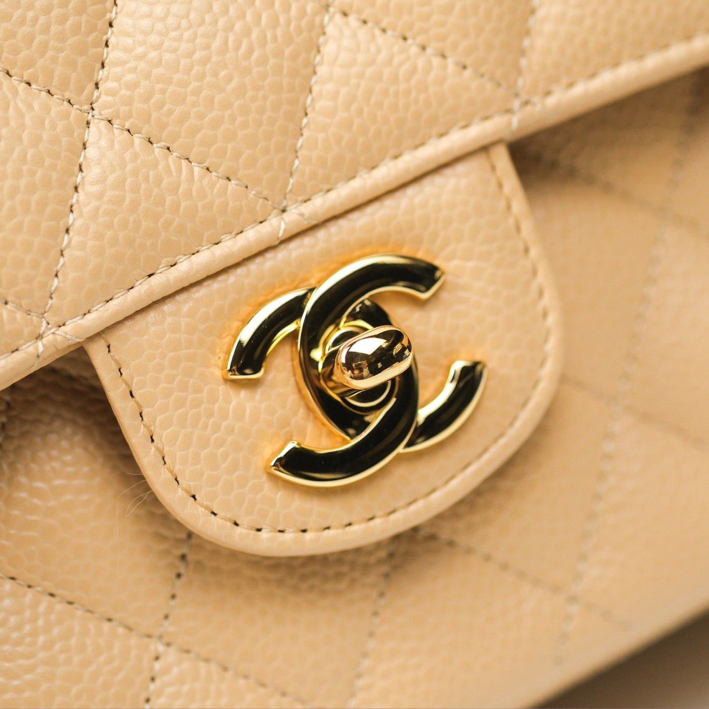 Chanel Small Quilted Classic Flap Beige Caviar Gold Hardware