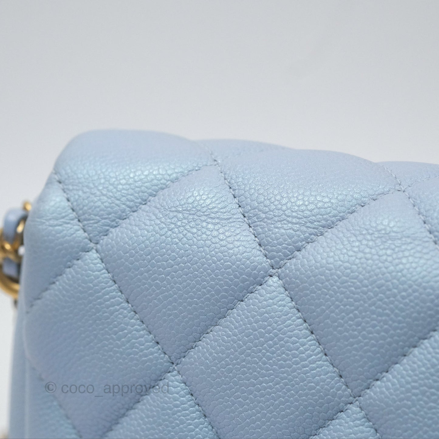 Chanel Quilted My Perfect Mini Iridescent Blue Caviar Aged Gold Hardware