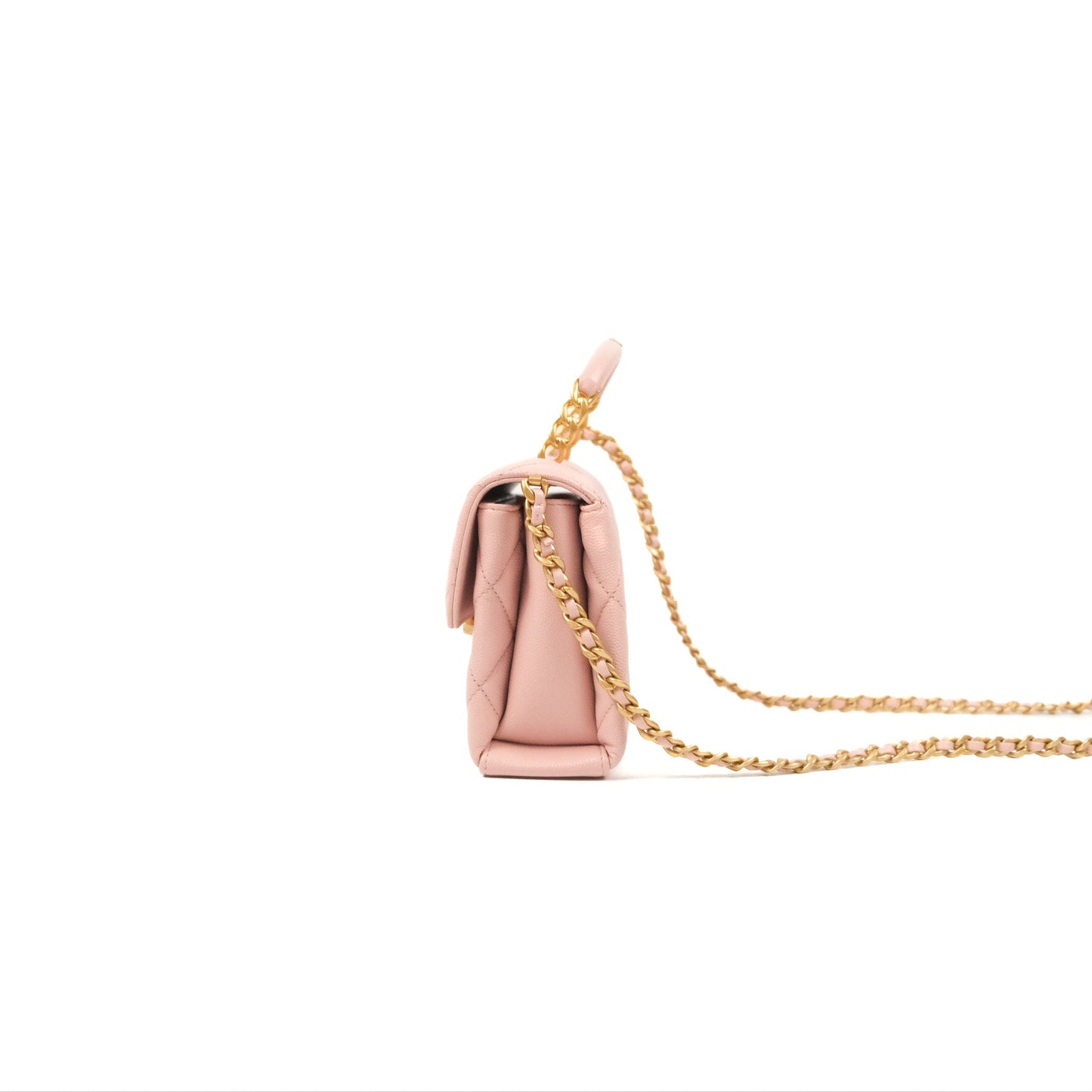 Chanel Carry Me Top Handle Flap Bag Pink Caviar Aged Gold Hardware 23S