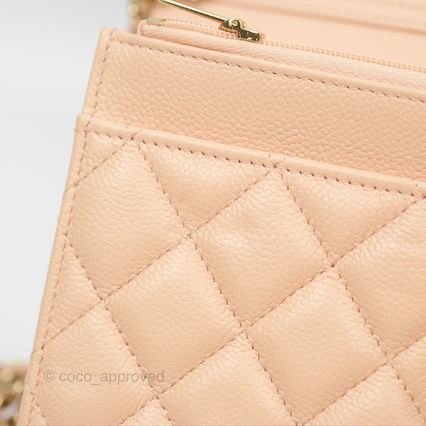 Chanel Quilted Bow Wallet On Chain WOC Light Beige Caviar Gold Hardware