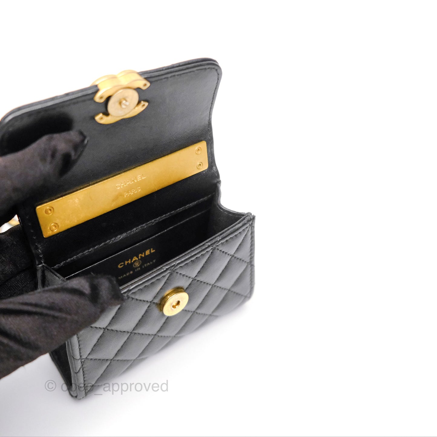 Chanel Mini Enamel Handle Clutch on Chain Black Lambskin Gold Hardware 22B