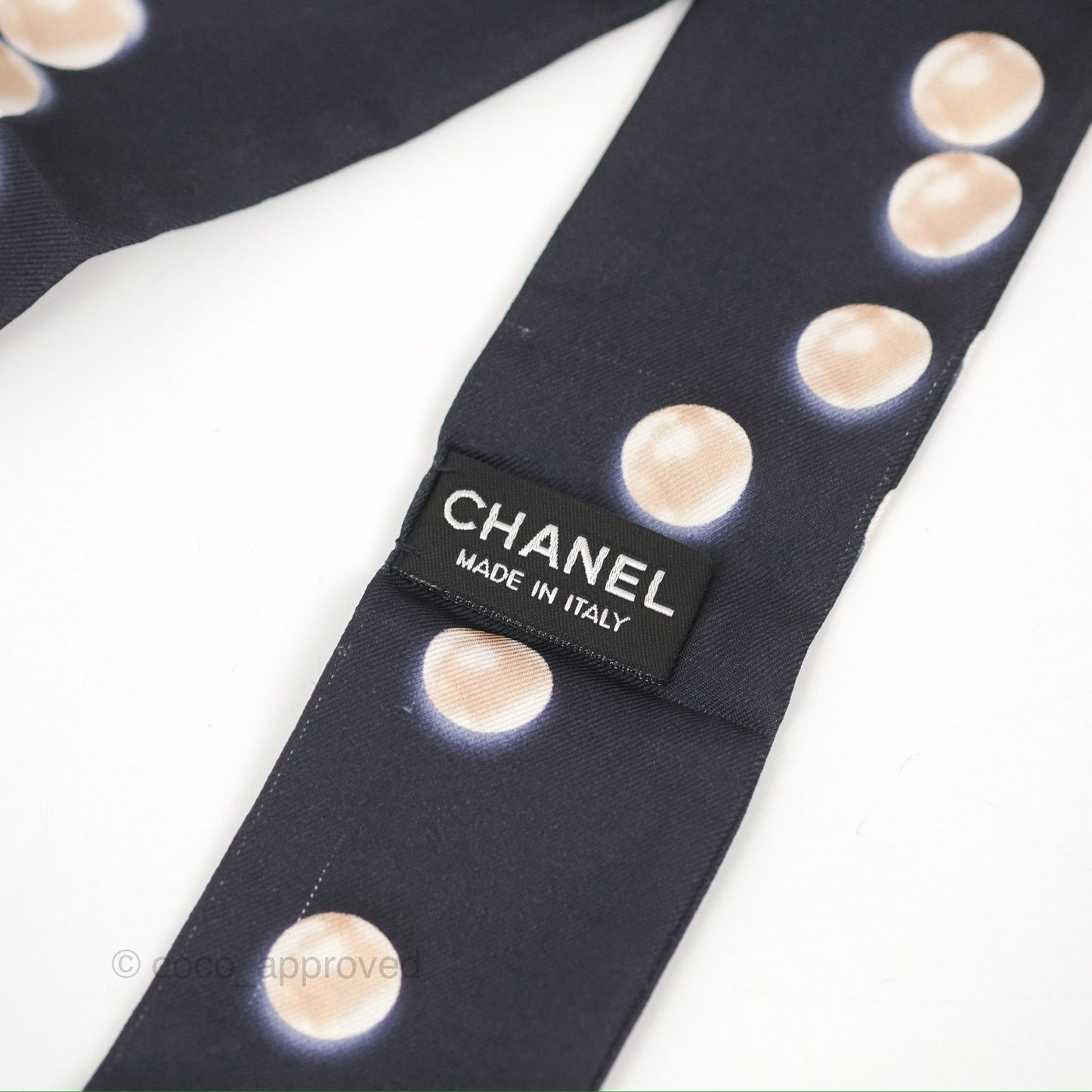 Chanel CC Pearl Print Silk Twilly Black