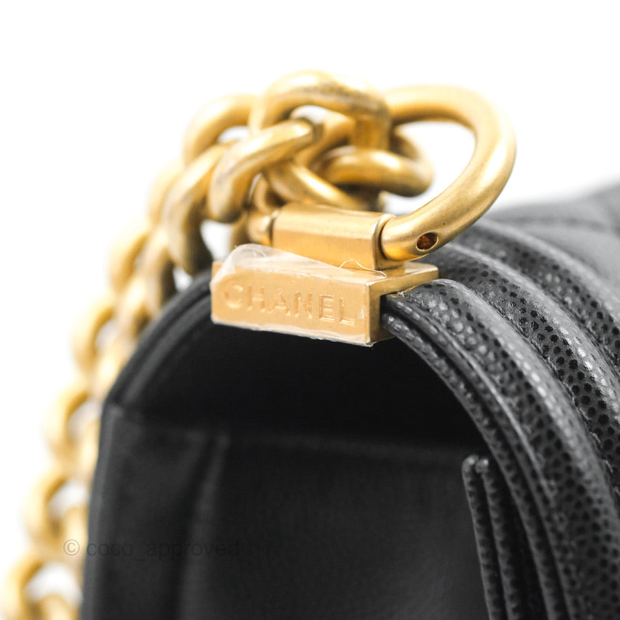 Chanel Quilted Medium Boy Black Caviar Aged Gold Hardware