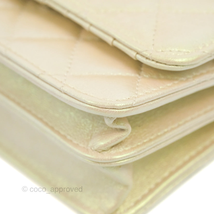 Chanel Quilted Mini Wallet on Chain WOC Iridescent Ivory Gold Hardware 20B