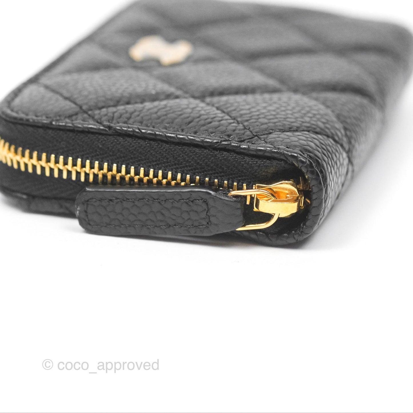 Chanel Quilted Zip Card Holder Black Caviar Gold Hardware
