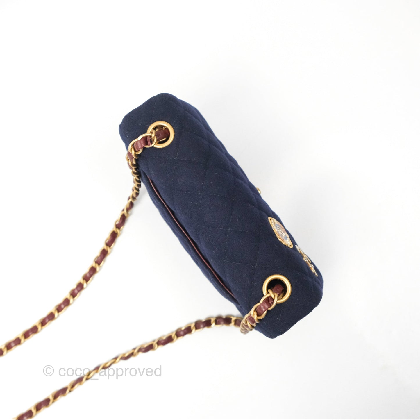 Chanel Mini Charms Rectangular Flap Navy Wool Aged Gold Hardware 18C