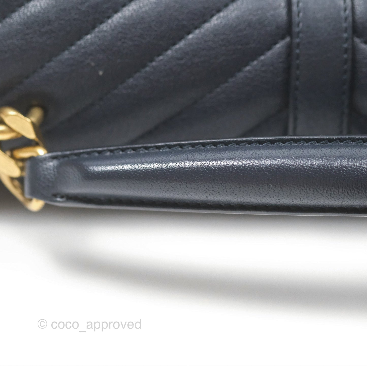Saint Laurent Chevron Medium College Navy Chain Bag Gold Hardware