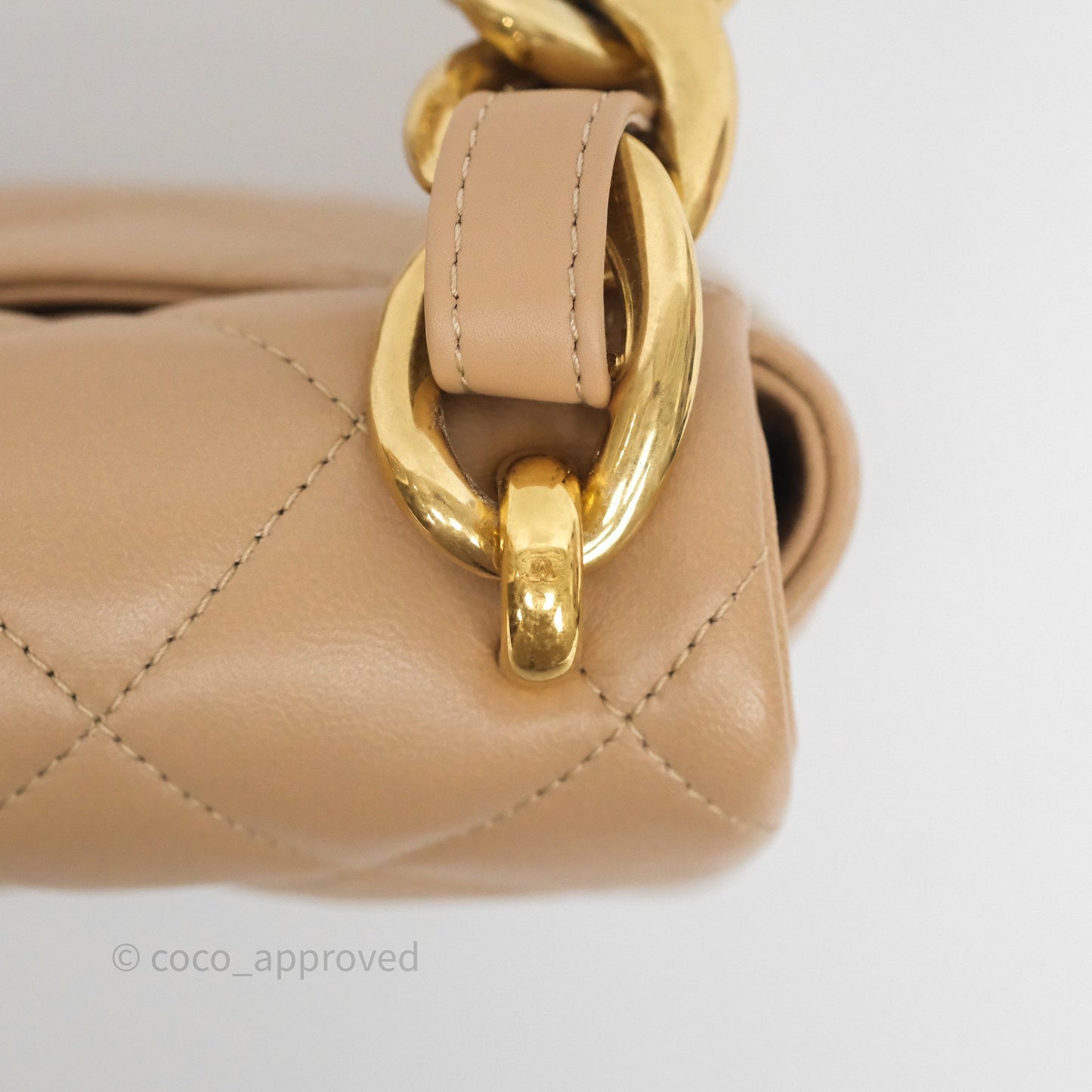 Chanel Mini CC Funky Town Flap Quilted Beige Lambskin Aged Gold Hardware