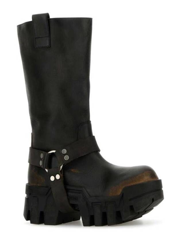 Luxury Balenciaga Bulldozer Harness Leather Worker Boots Black