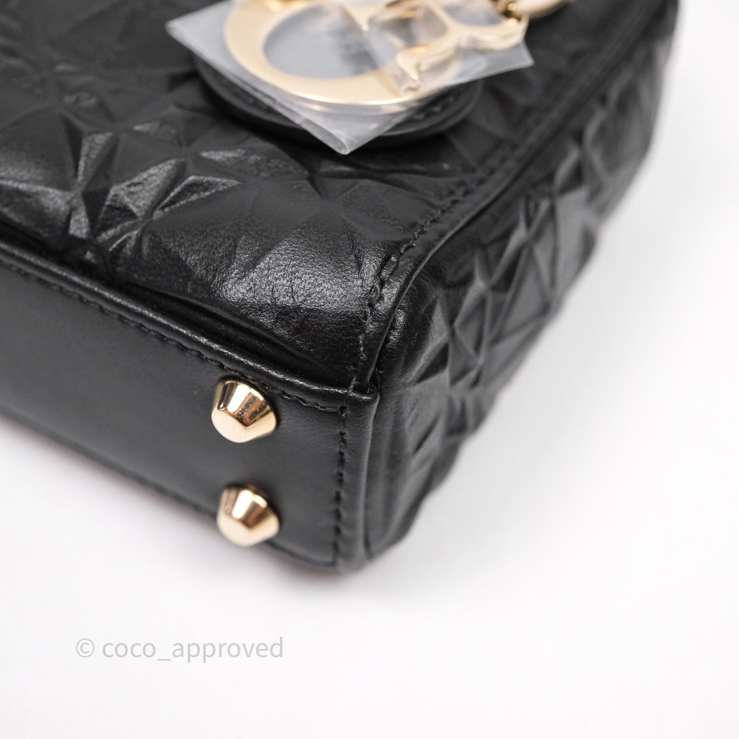 Dior Mirco Lady Dior Black Cannage Calfskin with Diamond Motif Gold Hardware