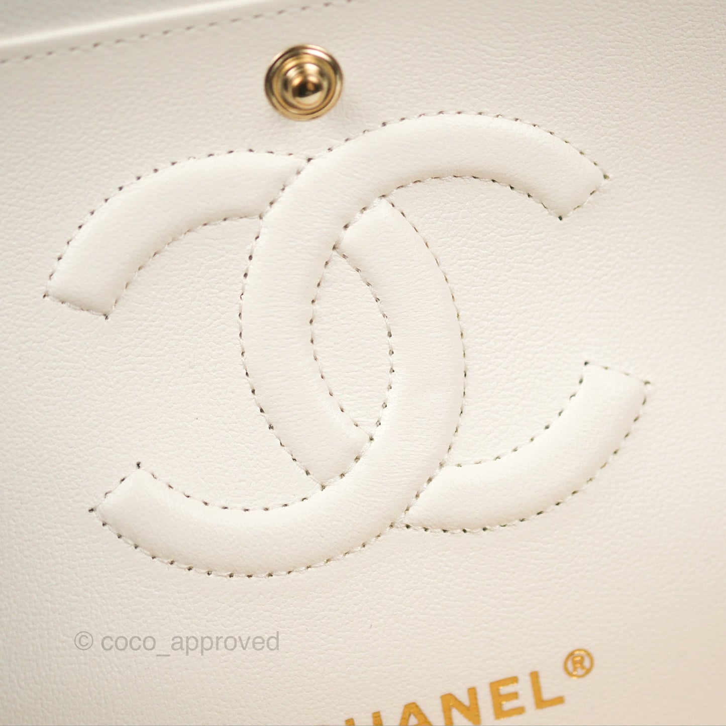 Chanel Classic M/L Medium Flap Quilted White Caviar Gold Hardware