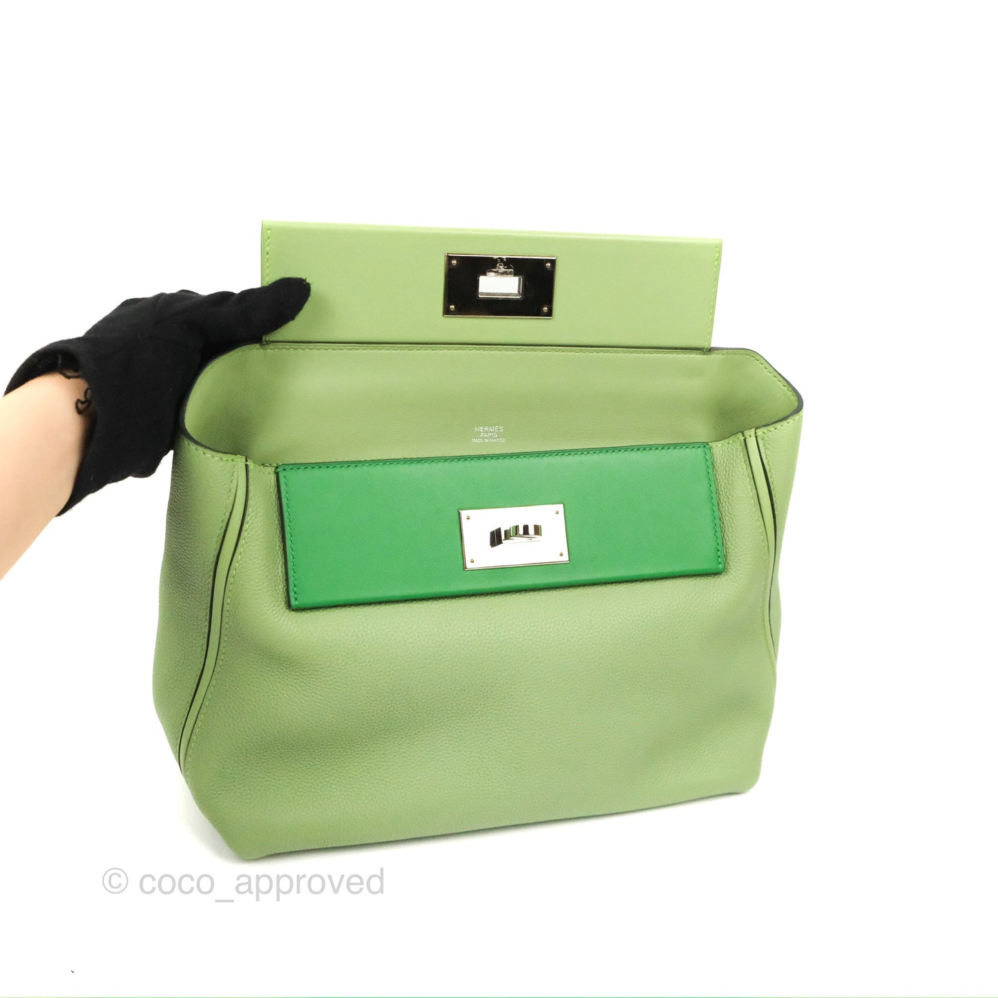 Hermès 24/24 29 Vert Criquet/Bamboo Evercolor/Swift Palladium Hardware