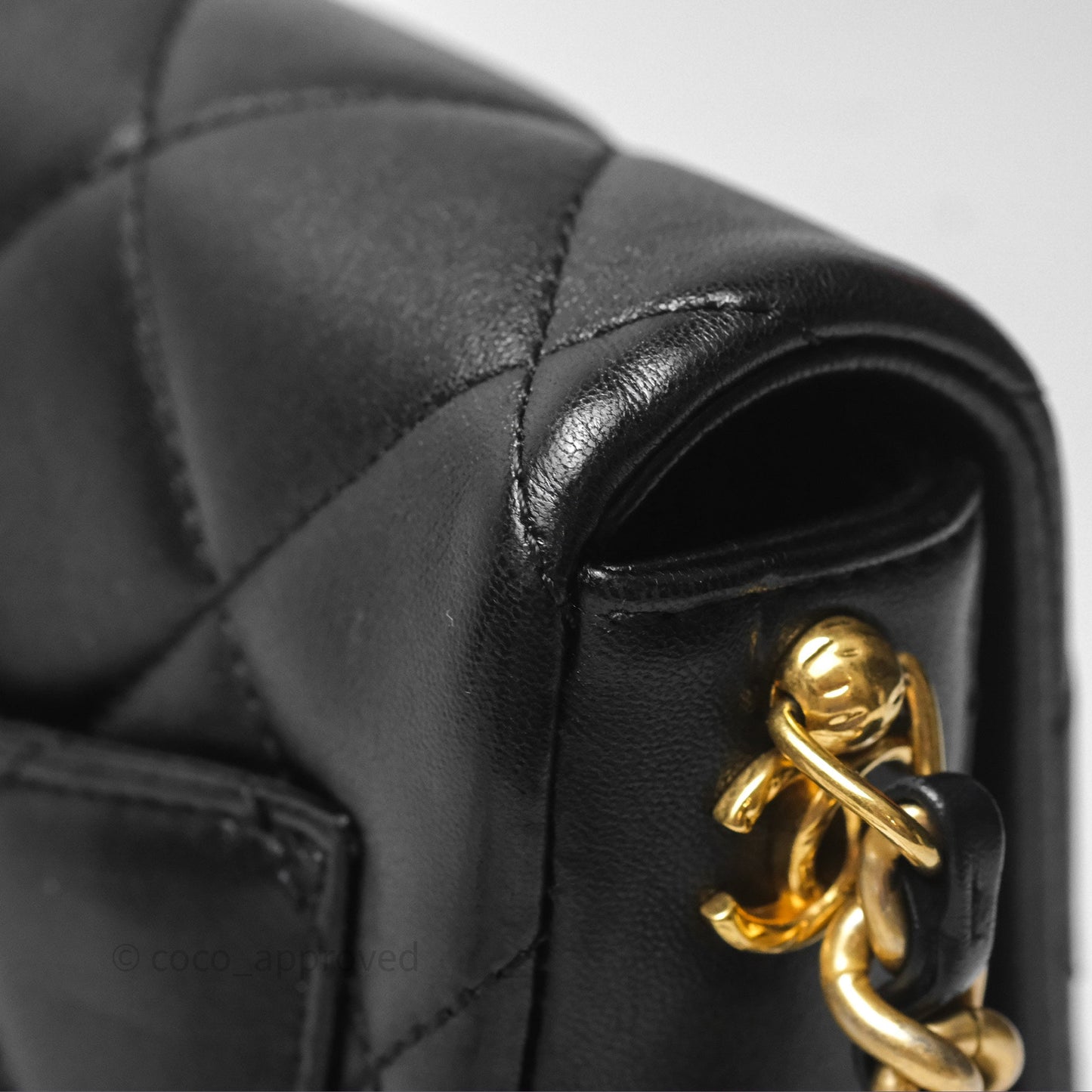 Chanel Logo Mini Square Flap Bag Black Lambskin Aged Gold Hardware 21B