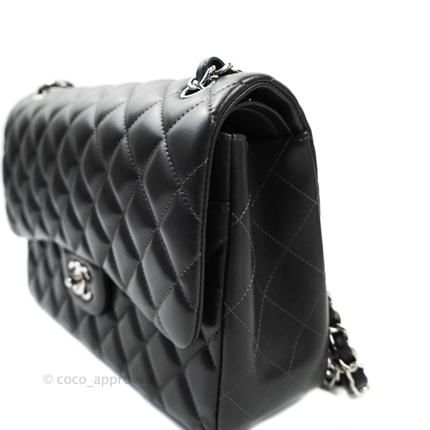 Chanel Jumbo Double Flap Dark Grey Lambskin Silver Hardware⁣⁣
