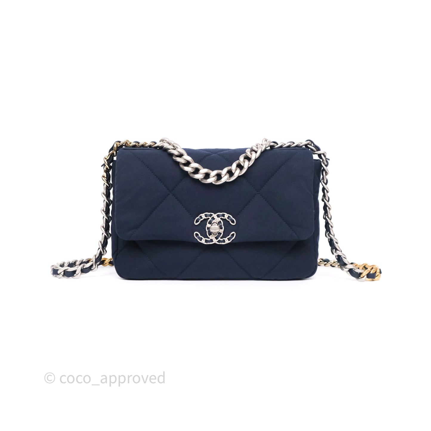 Chanel 19 Small Dark Navy Fabric Mixed Hardware