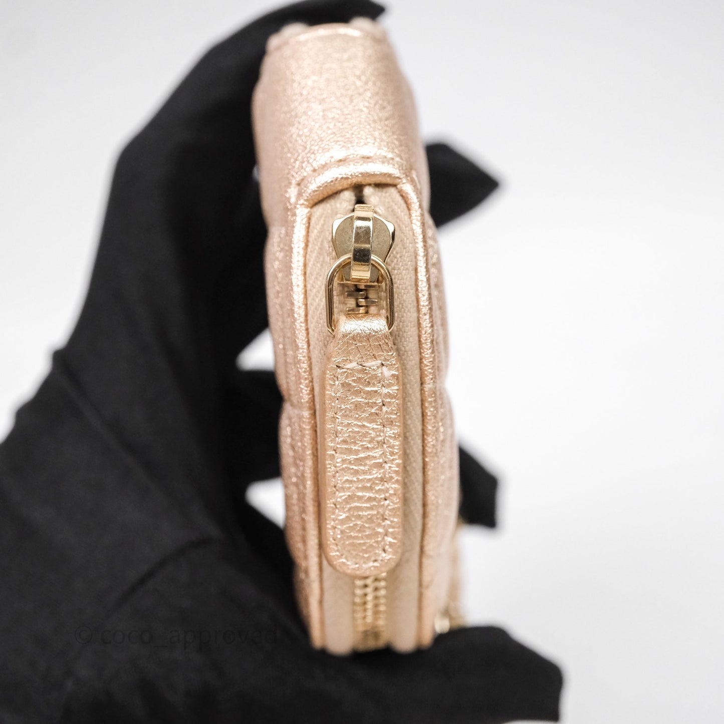 Chanel Quilted Round Coin Purse With Airpods Case Lambskin Metallic Gold Gold Hardware