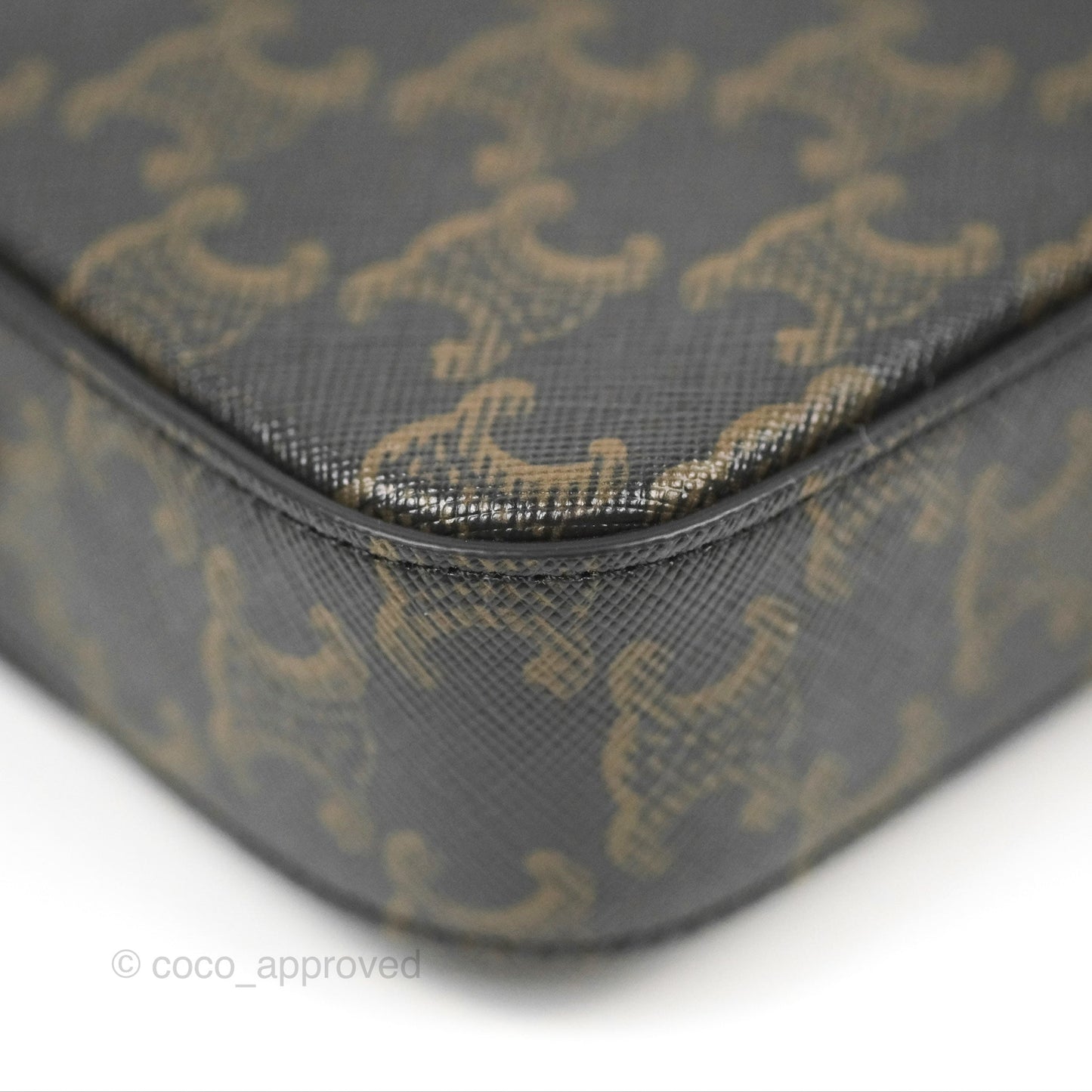 Celine Triomphe Shoulder Bag Tan Calfskin Triomphe Canvas