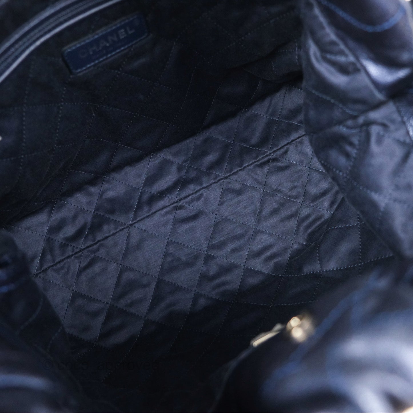 Chanel 22 Small Metallic Midnight Blue Aged Calfskin Midnight Blue/Silver Hardware