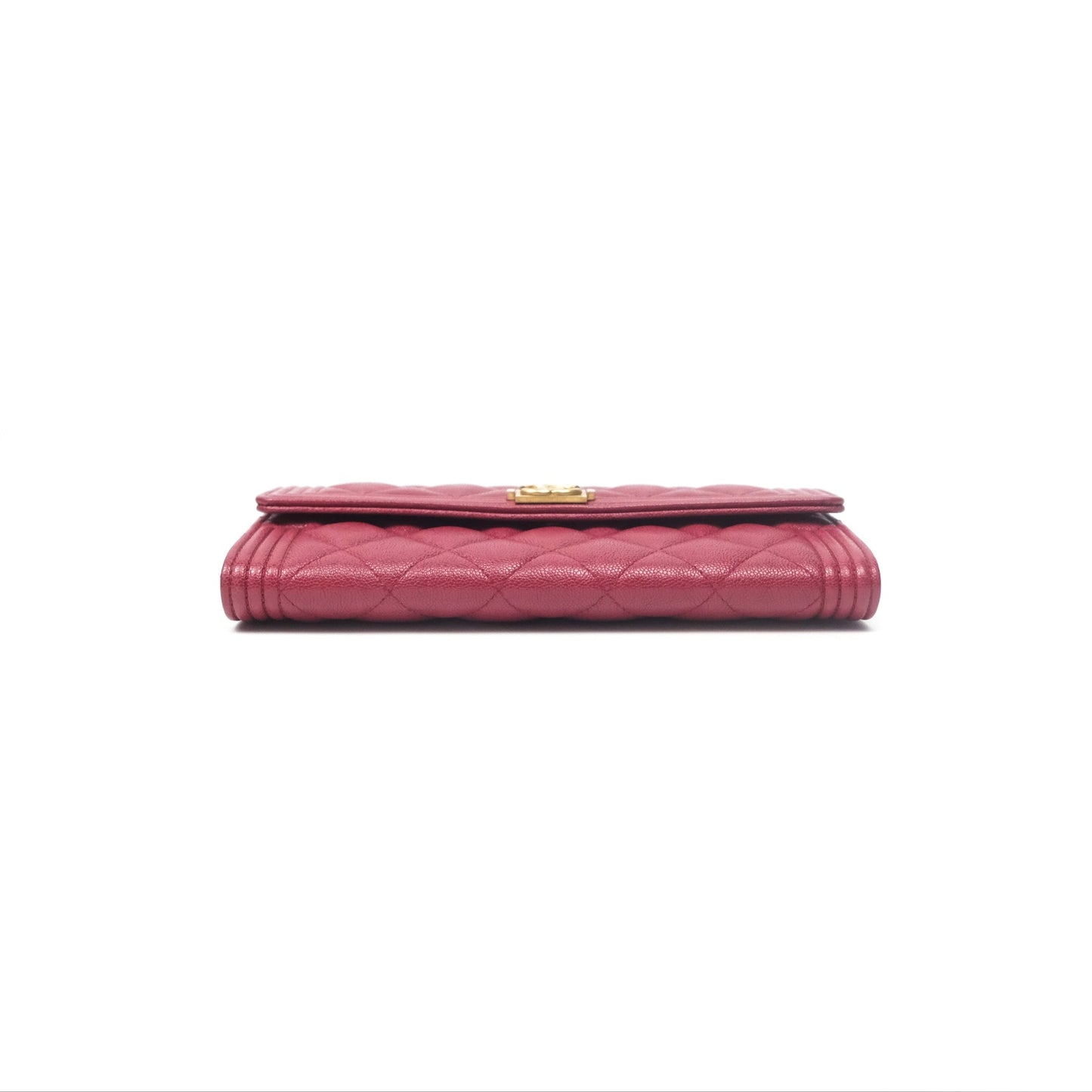 Chanel Quilted Boy Flap Long Wallet Dark Red Caviar Aged Gold Hardware