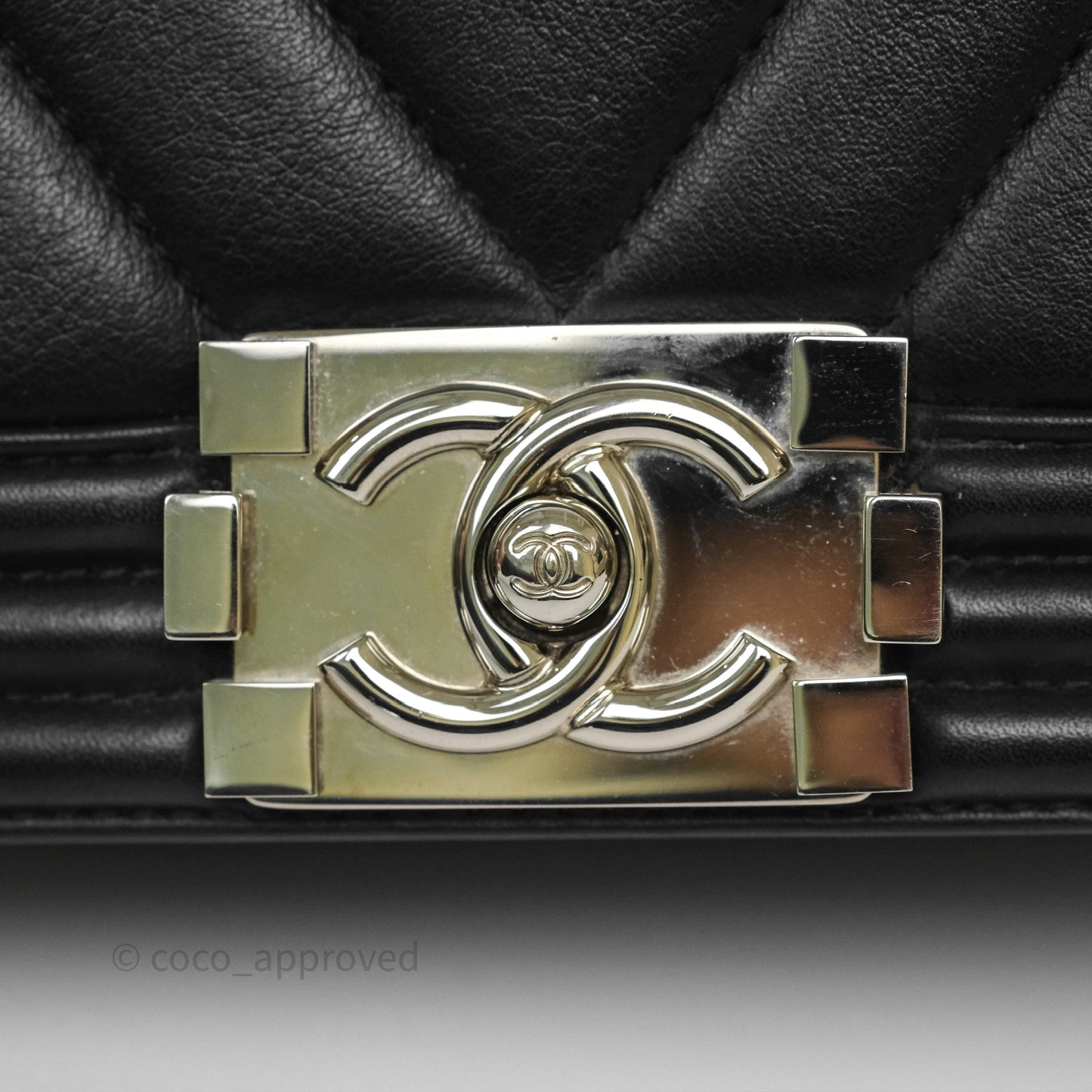 Chanel Small Boy Chevron Black Calfskin Silver Hardware