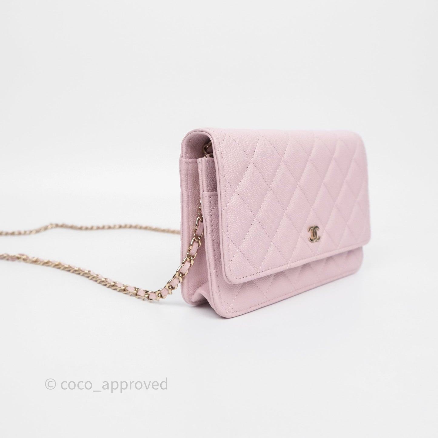 Chanel Classic Quilted Wallet On Chain WOC Pink Caviar Gold Hardware