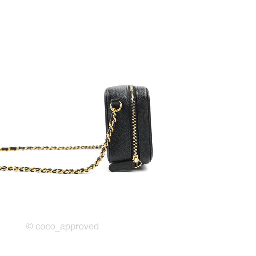 Chanel CC Filigree Vanity Clutch With Chain Caviar Black Aged Gold Hardware