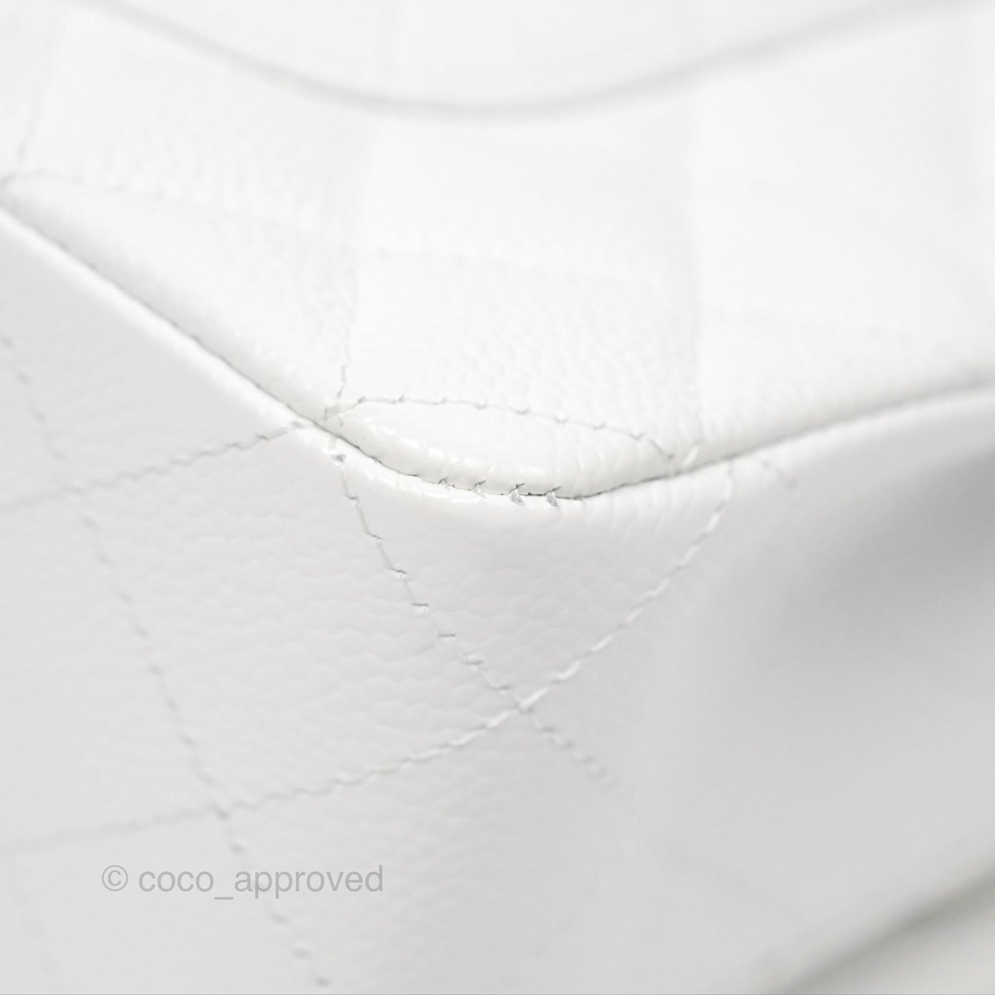 Chanel Classic M/L Medium Flap Quilted White Caviar Silver Hardware