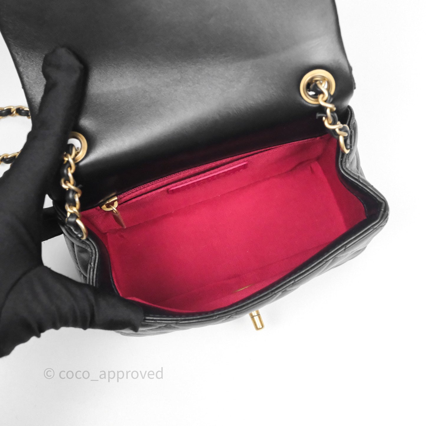 Chanel Romance Mini Square Flap Black Lambskin Aged Gold Hardware