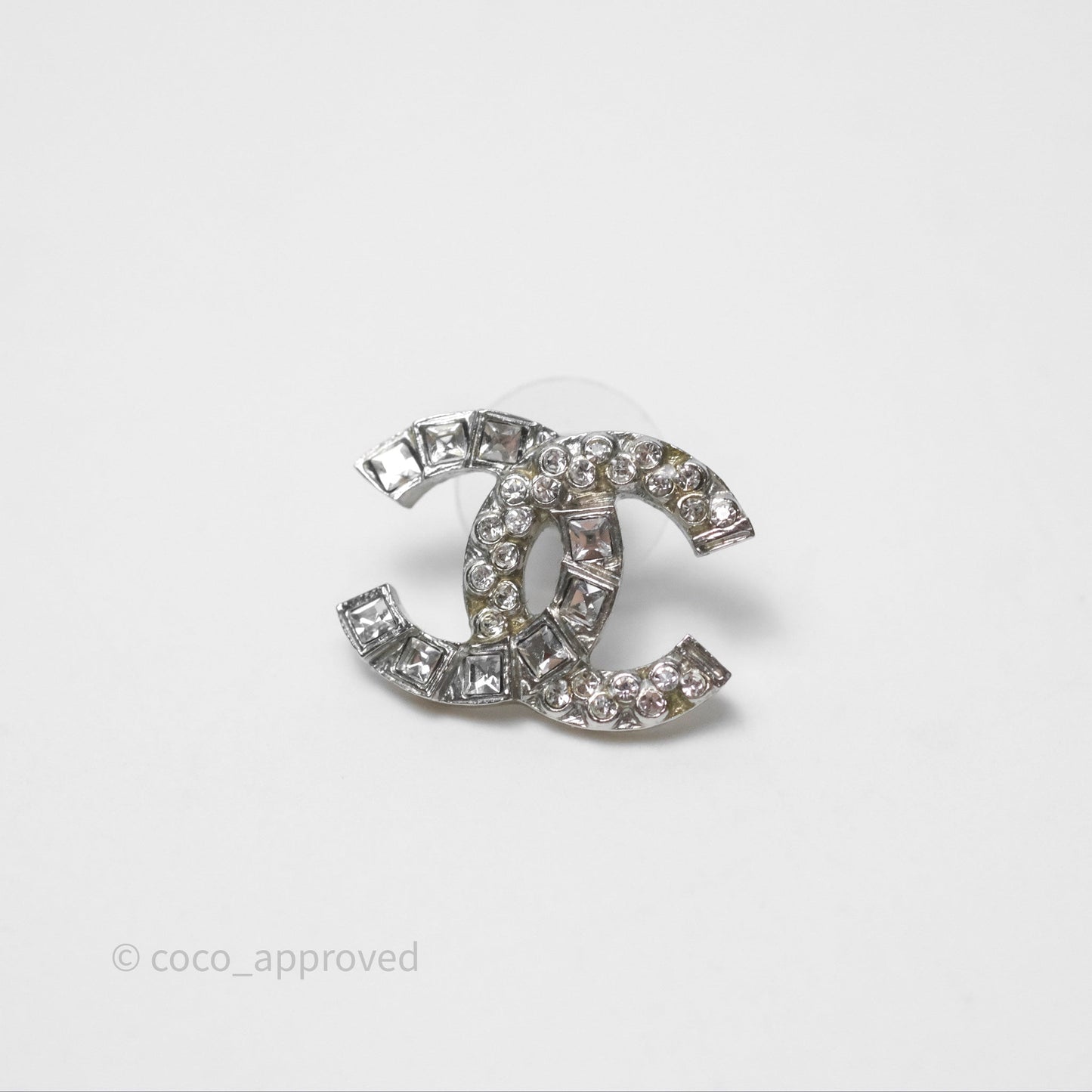 Chanel CC Crystals Earrings Silver Tone 14C