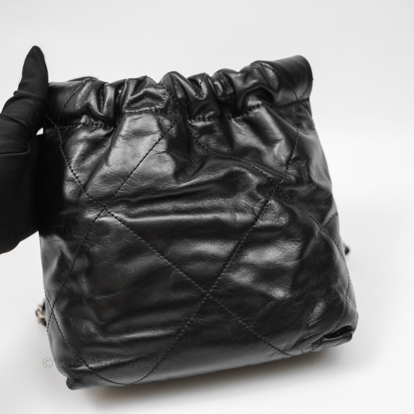 Chanel 22 Mini Bag Black Shiny Crumpled Calfskin Matte Silver Hardware