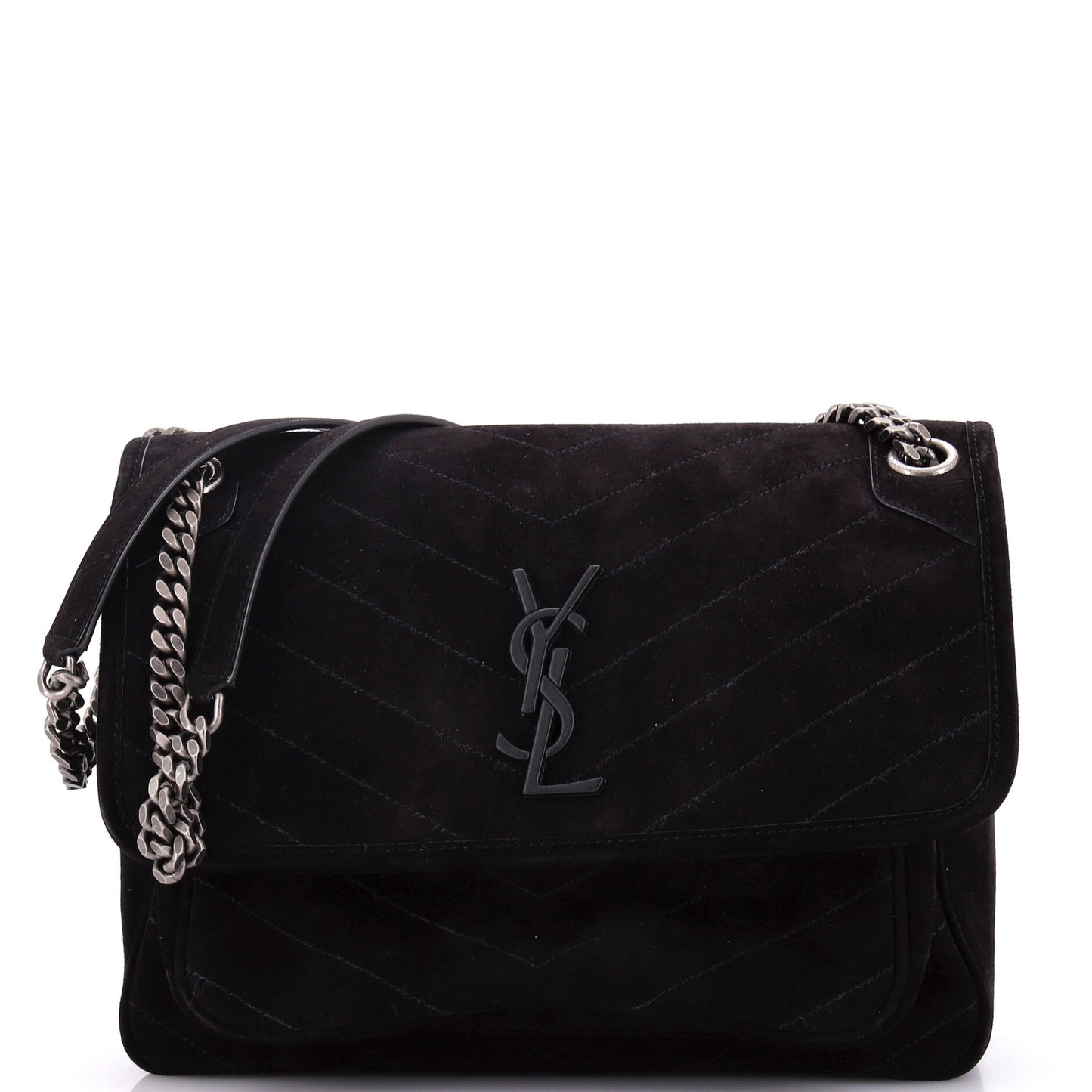Luxury Saint Laurent Niki Chain Flap Bag Matelasse Chevron Suede Medium