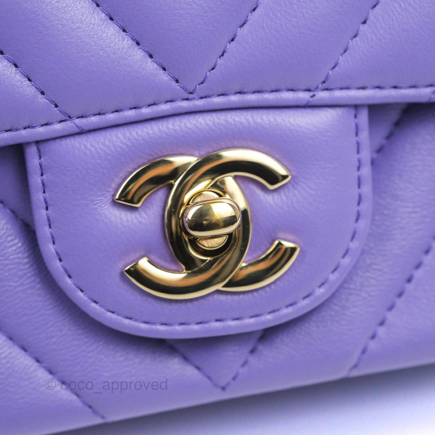 Chanel Mini Square Chevron Purple Lambskin Gold Hardware