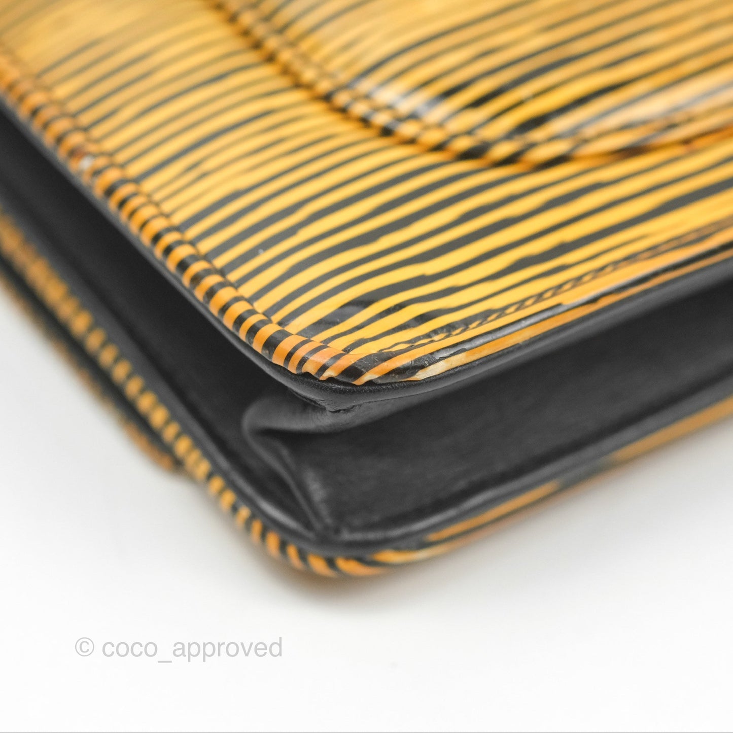 Chanel Wallet on Chain Yellow Black Striped Patent Silver Hardware