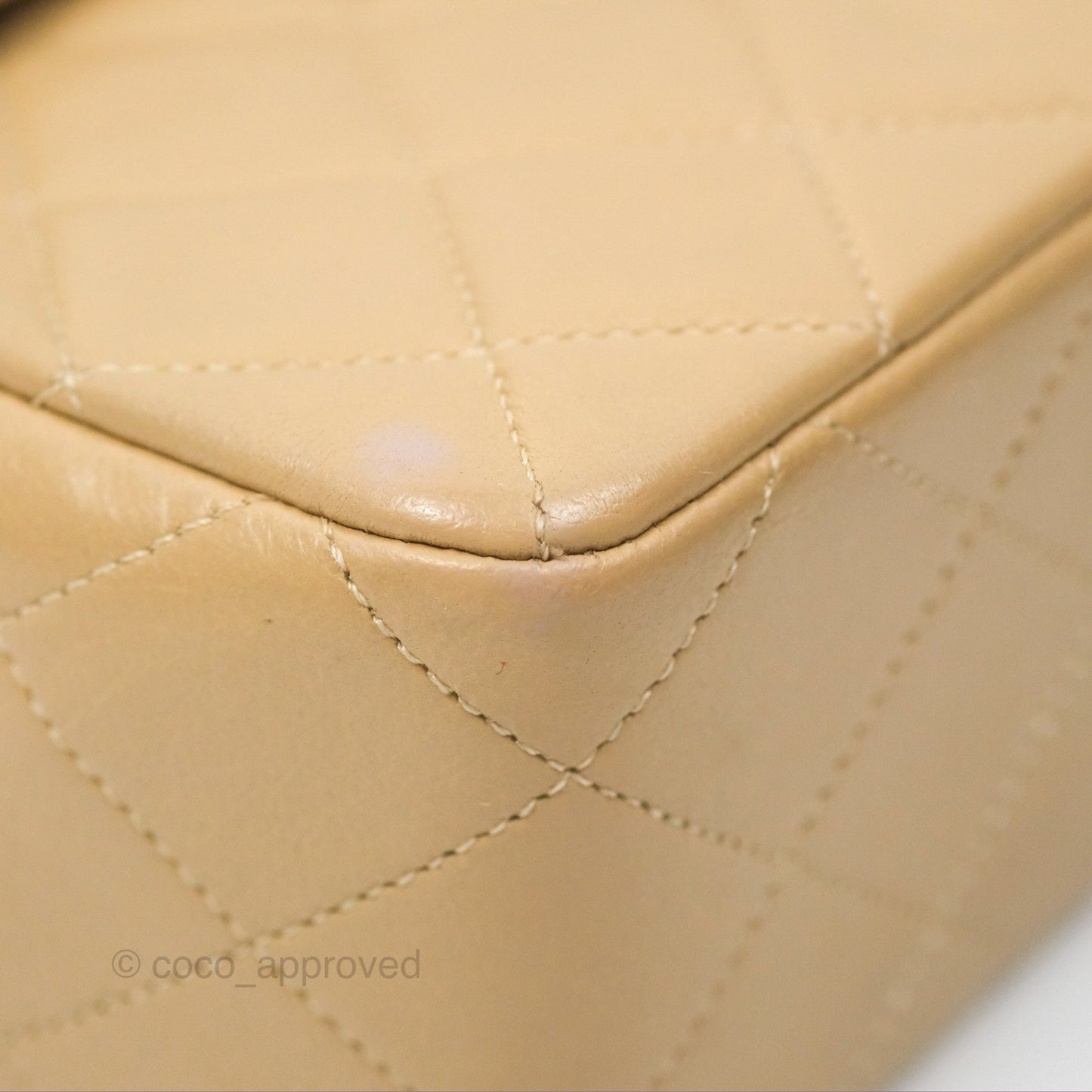 Chanel Vintage Square Flap Bag Beige Lambskin 24K Gold Hardware