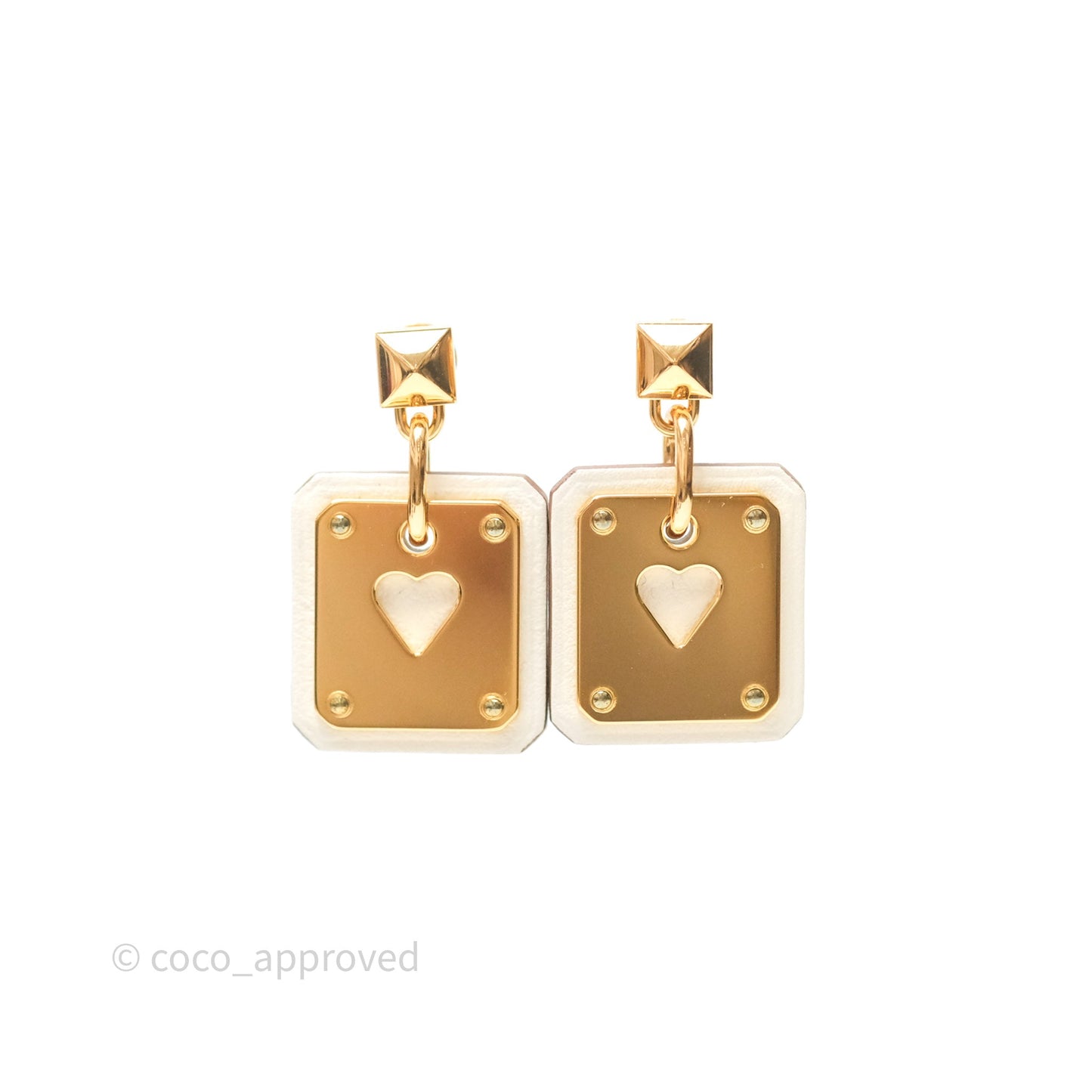 Hermès As De Coeur Drop Earrings Nata Swift Gold Hardware